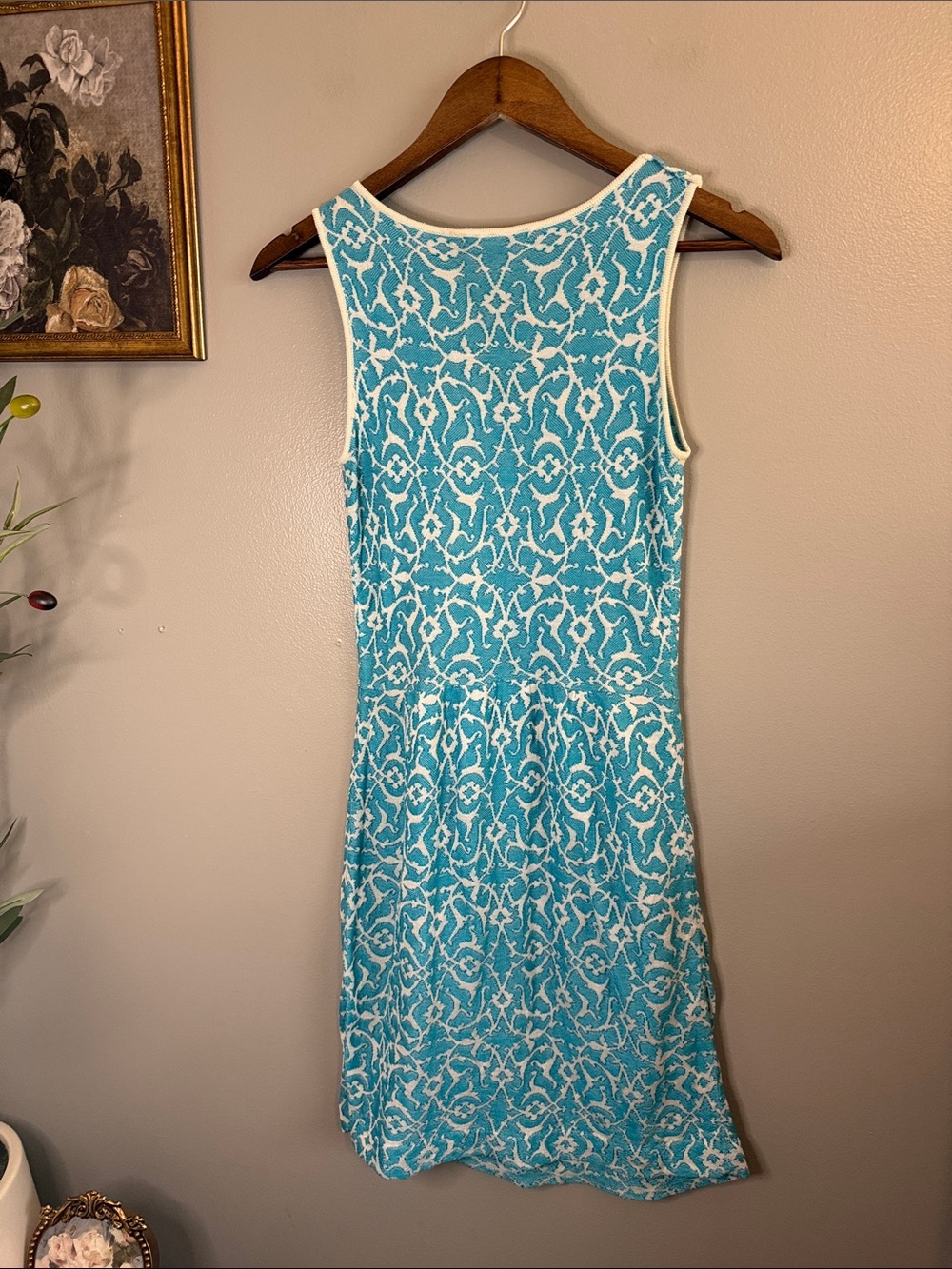 Peruvian Connection Turquoise White Sleeveless Mini Dress - Picture 7 of 7